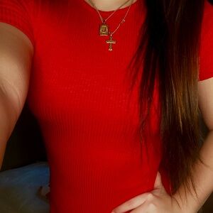 Vibrant Red Ribbed Top